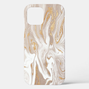 Beige flüssige Marmor, Goldlinienkunst. iPhone 12 Hülle