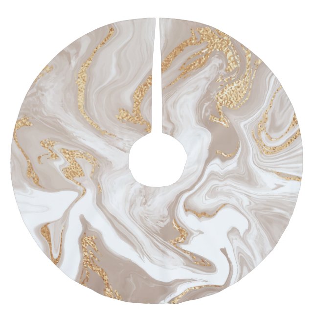 Beige flüssige Marmor, Goldlinienkunst. Polyester Weihnachtsbaumdecke (Vorderseite)