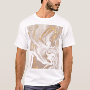 Beige flüssige Marmor, Goldlinienkunst. T-Shirt