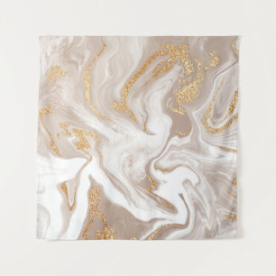 Beige flüssige Marmor, Goldlinienkunst. Wandteppich