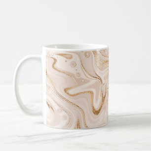 Beige Flüssigkeitsmarmor mit goldener Glitter-Spri Kaffeetasse