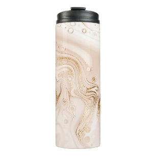 Beige Flüssigkeitsmarmor mit goldener Glitter-Spri Thermosbecher