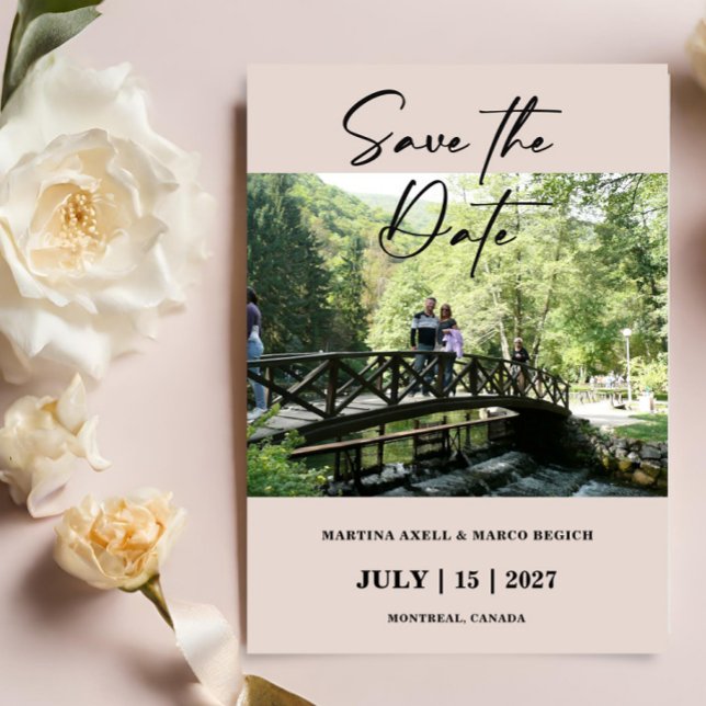 Beige Foto Save the Date Einladung (Von Creator hochgeladen)