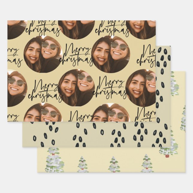 Beige Foto Weihnachten Weihnachten Urlaubspapier Geschenkpapier Set (Set)