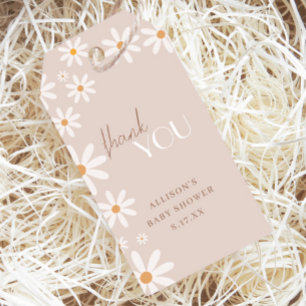 Beige Gänseblümchen-Baby-Party Florale Danksagung Geschenkanhänger