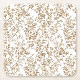 Beige Gartenblumen quadratischer Papieruntersetzer Rechteckiger Pappuntersetzer