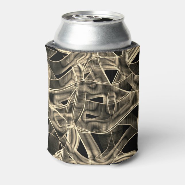 Beige gebogene Bänder, kontrastiert durch geprägte Dosenkühler (Kanne Rückseite)