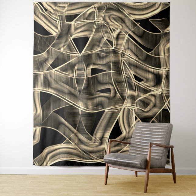 Beige gebogene Bänder, kontrastiert durch geprägte Wandteppich (Beispiel)
