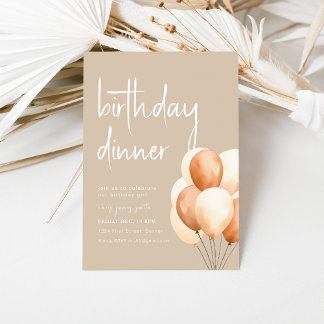 Beige Geburtstagsessen mit Balloons Einladung