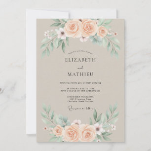 Beige gedämpfte botanische Hochzeit Einladung