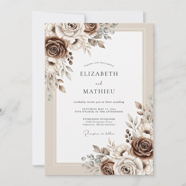 Beige gedämpfte rustikale Hochzeit Einladung (Vorderseite)