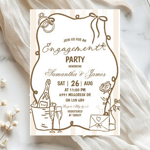 Beige-Gekritzel handgeschriebene Champagner-Verlob Einladung