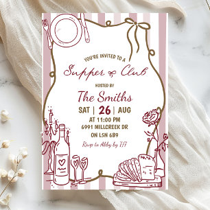 Beige-Gekritzelte handgeschriebene Supper-Club-Ein Einladung