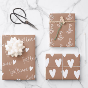 Beige Gemustert mit Liebe-Wrapping-Papier Blätter