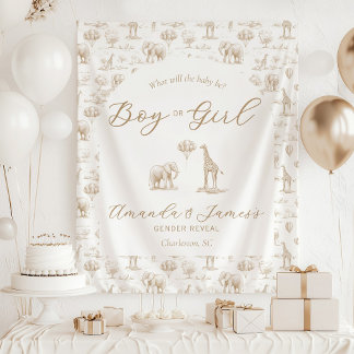 Beige Gender Reveal Banner Safari Toile Wandteppich