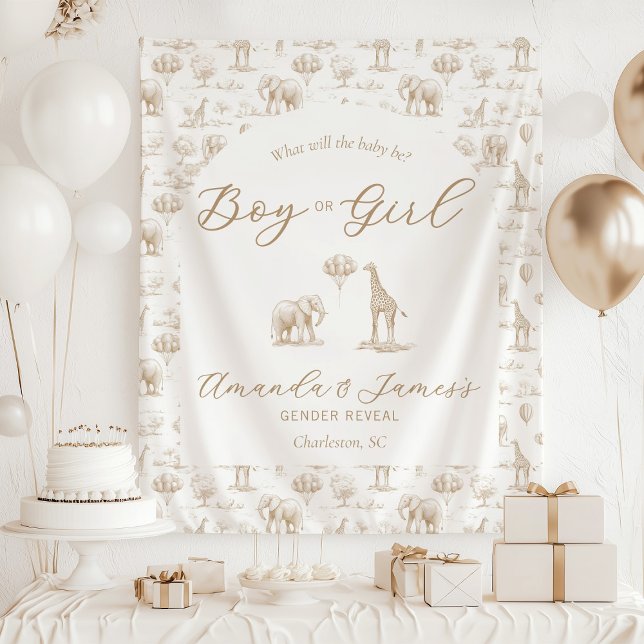 Beige Gender Reveal Banner Safari Toile Wandteppich (Von Creator hochgeladen)
