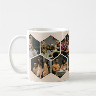 Beige Geometric Hexagon Photo Collage Coffee Mug Kaffeetasse