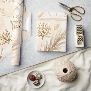 Beige getrocknete Blumen Botanisch Geschenkpapier