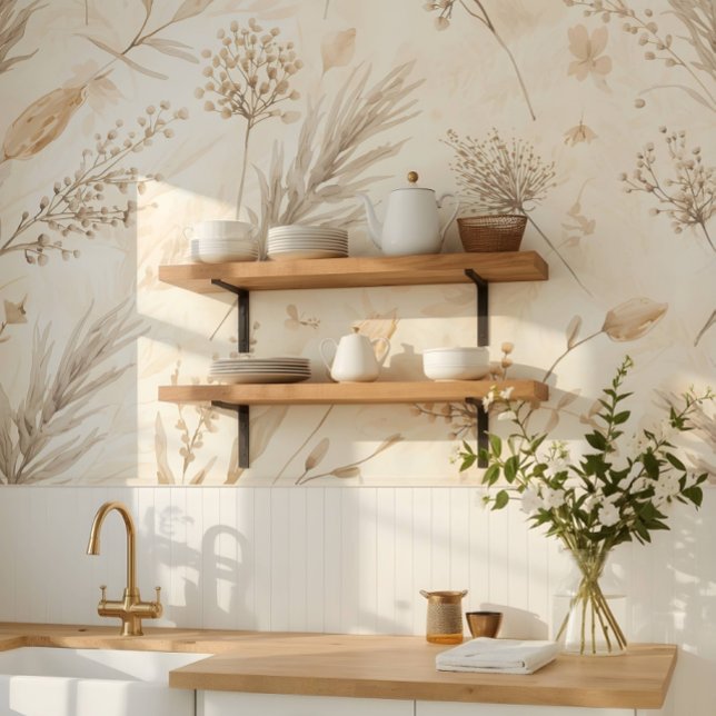 Beige getrocknete Blumen Botanisch Tapete (Von Creator hochgeladen)