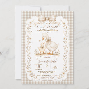 Beige Gingham Alberner Gänse Baby Shower Kleiner G Einladung