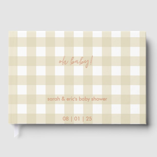 Beige Gingham Baby Shower Guest Book Gästebuch (Vorderseite)