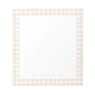 Beige Gingham Benutzerdefinierter Name Notizblock