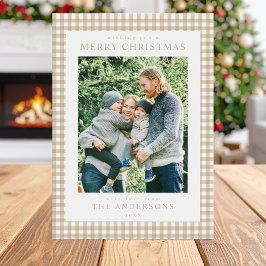 Beige Gingham Christmas Foto Feiertagskarte