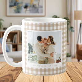 Beige Gingham Custom Photo Kaffeetasse