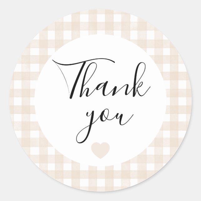 Beige Gingham Danke Favor-Sticker Runder Aufkleber (Vorderseite)