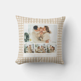 Beige Gingham Familienfoto-Collage Kissen