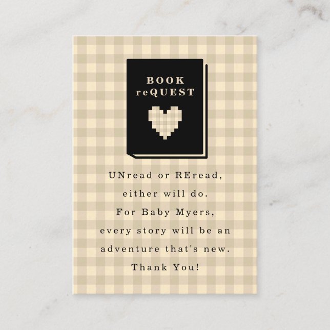 Beige Gingham Herz Buchanfrage Begleitkarte (Vorderseite)