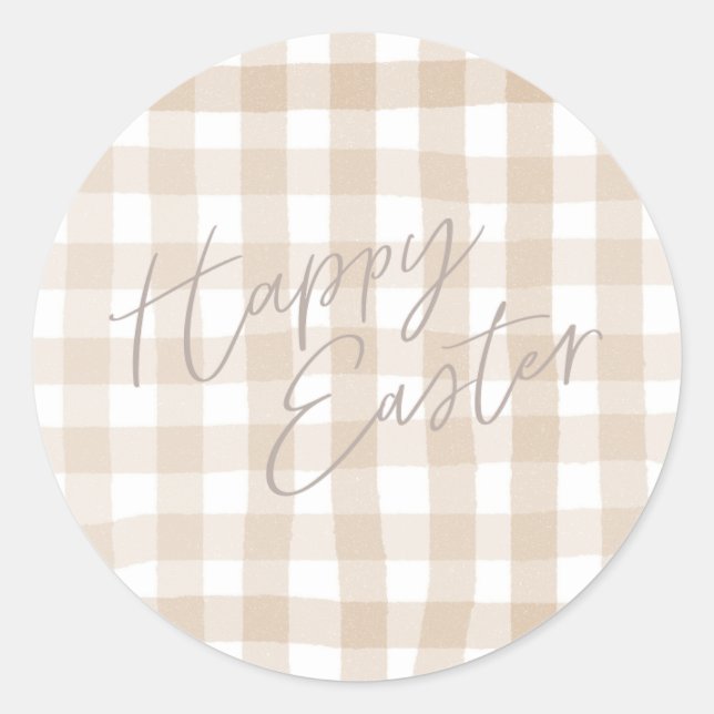 Beige Gingham-Karo-Muster glücklich Ostern Runder Aufkleber (Vorderseite)