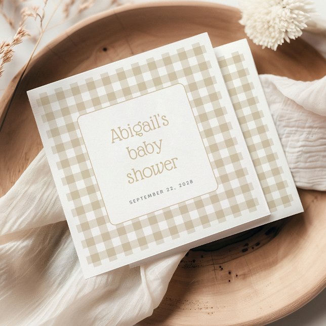 Beige Gingham Karo Rustic Baby Shower Serviette (Von Creator hochgeladen)