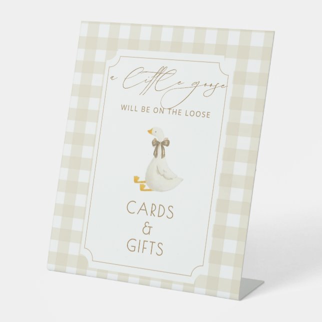 Beige Gingham Kleine Gans Karten & Geschenke Sockelschild (Vorderseite)