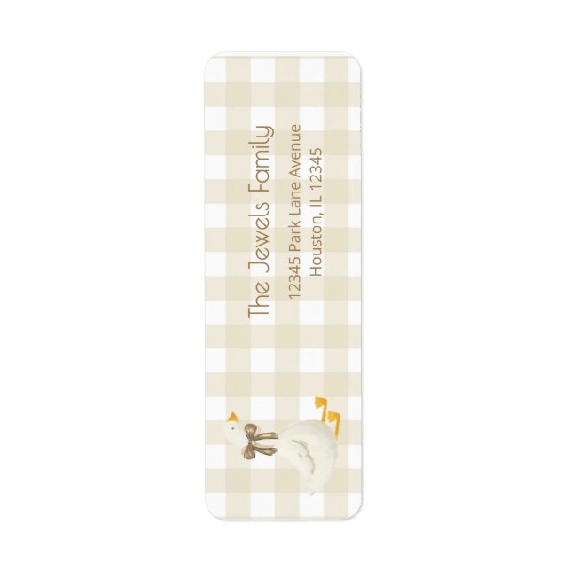 Beige Gingham Kleiner Gänse Rücksendeadresse (Vorne)