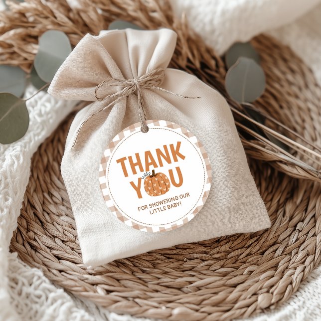 Beige Gingham-Kürbis-Dankeschön-Anhänger Geschenkanhänger (Von Creator hochgeladen)