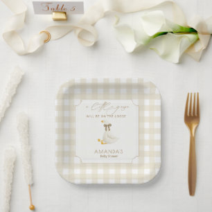 Beige Gingham Little Goose Bücher für Baby Pappteller