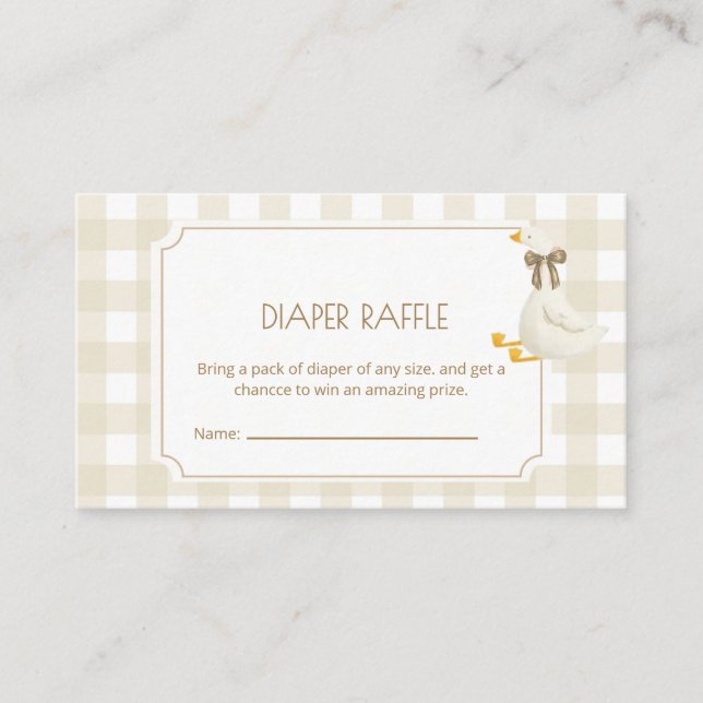 Beige Gingham Little Goose Windel-Raffle Begleitkarte (Vorderseite)