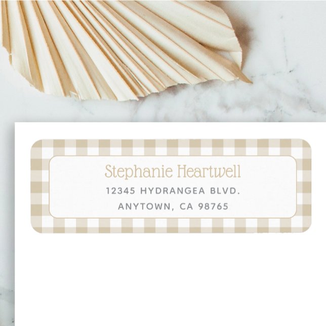 Beige Gingham neutrale Babyparty-Rücksendeadresse (Von Creator hochgeladen)