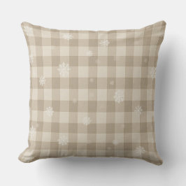 Beige Gingham Plaid Snowflake Throw Pillow – Warm Kissen