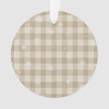 Beige Gingham-Schneeflocken-Ornament – Neutrales L