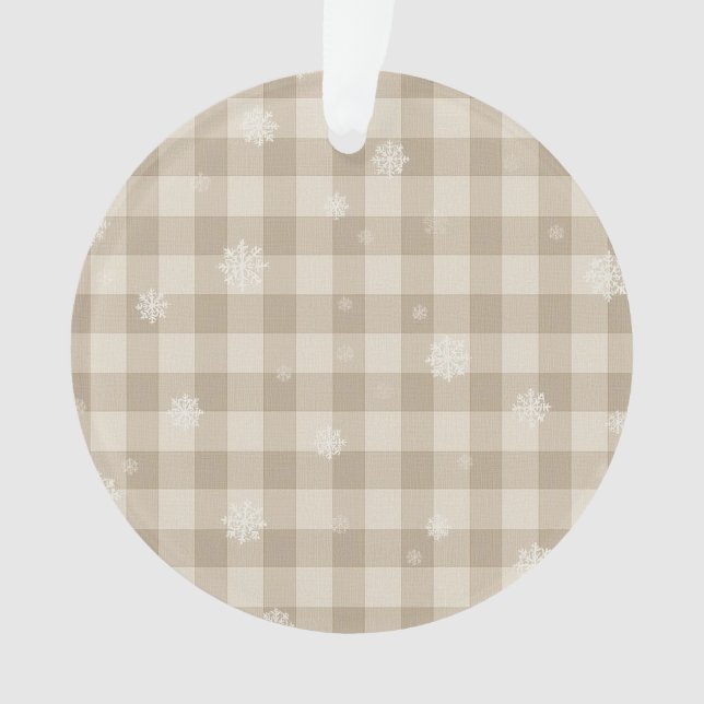Beige Gingham Snowflake Ornament – Neutral Farm (Vorderseite)
