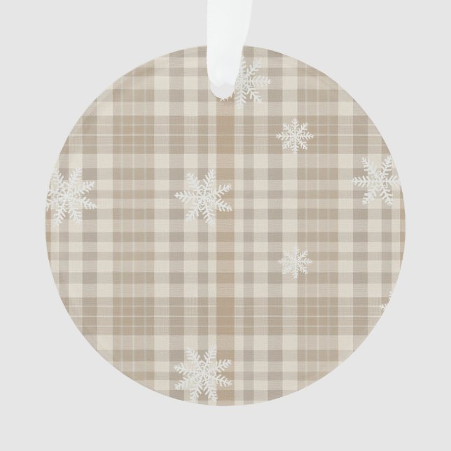 Beige Gingham Snowflake Ornament – Neutral Rustic (Vorderseite)