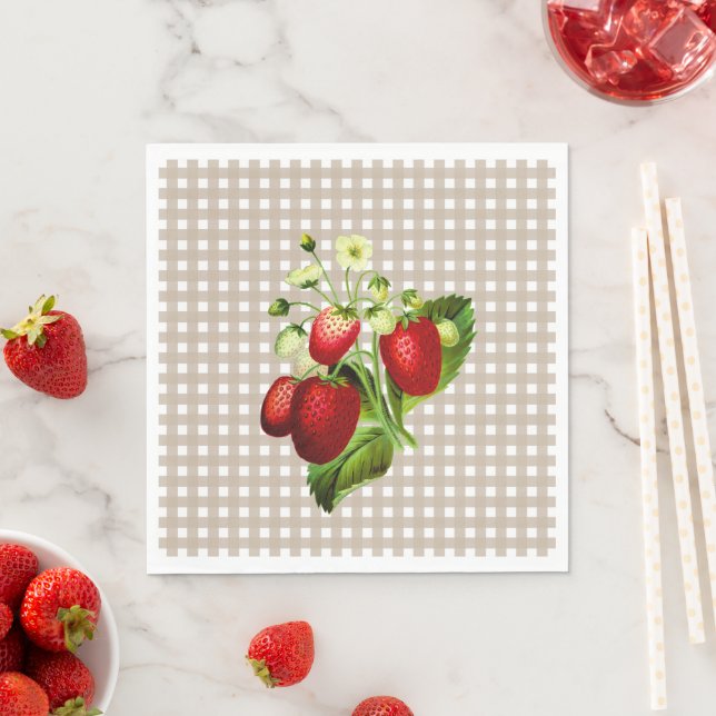 Beige Gingham & Strawberries Luncheon Serviette (Beispiel)