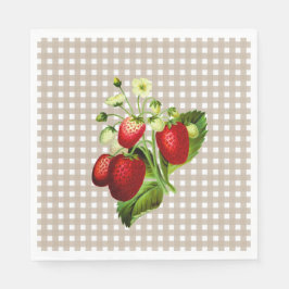 Beige Gingham & Strawberries Luncheon Serviette
