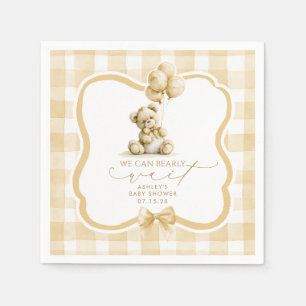 Beige Gingham Teddy Bär Neutrale Babyparty Serviette
