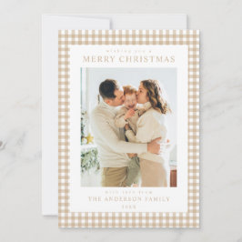 Beige Gingham Weihnachtsfoto Feiertagskarte