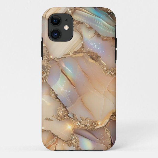 Beige Glitzer Alcohol Ink iPhone Case (Rückseite)