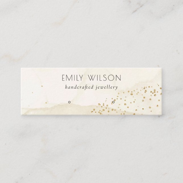 Beige Glitzer Watercolor Gold Stuck Earring Displa Mini Visitenkarte (Vorderseite)