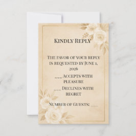 Beige Gold Blumen Hochzeit RSVP-Karten Vorlage